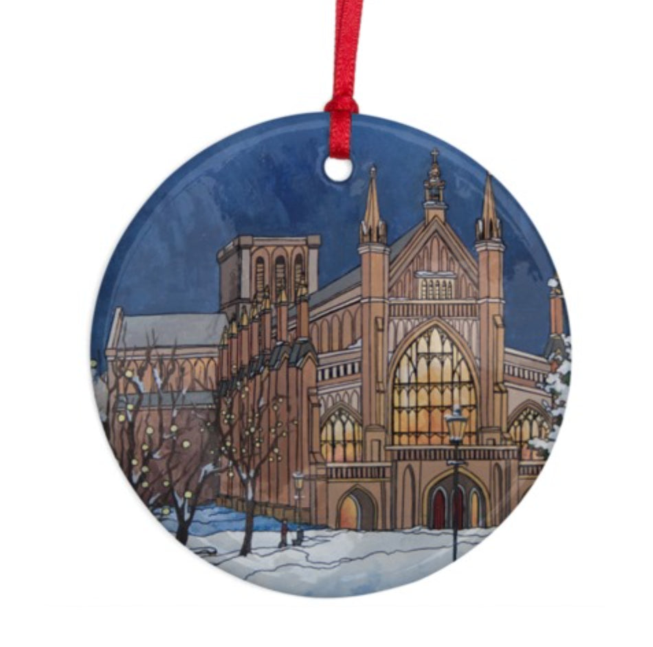 Ceramic Tree decoration - Winchester Cathedral - with ribbon , by Jonathan Chapman, Winchester Artistl