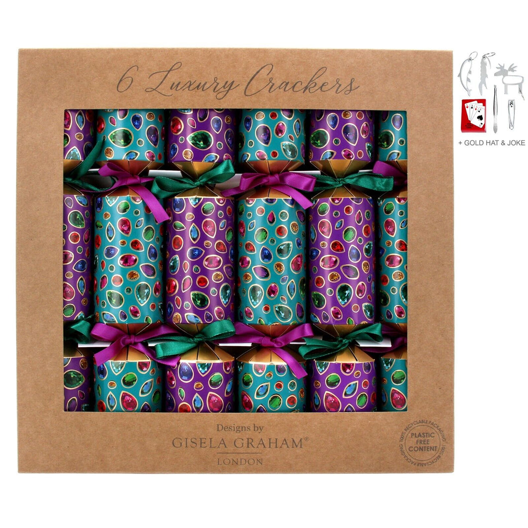 Christmas crackers- box of 6 - NO PLASTIC - Multi jewel