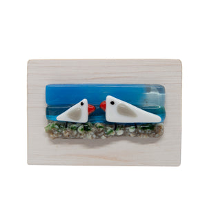 Fused glass locally made picture - seagulls ( landscape shape) - The Alresford Gift Shop