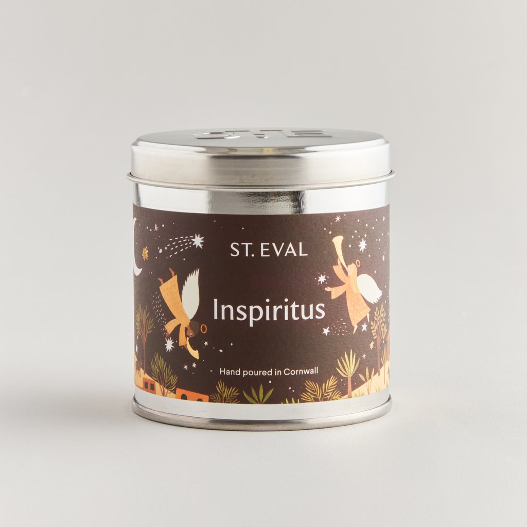 Inspiritus St Eval candle in a tin Christmas design