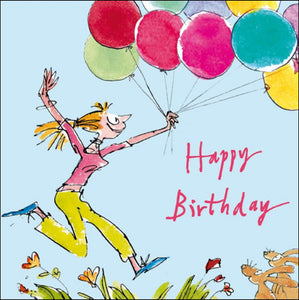 Quentin Blake card - girl with balloons
