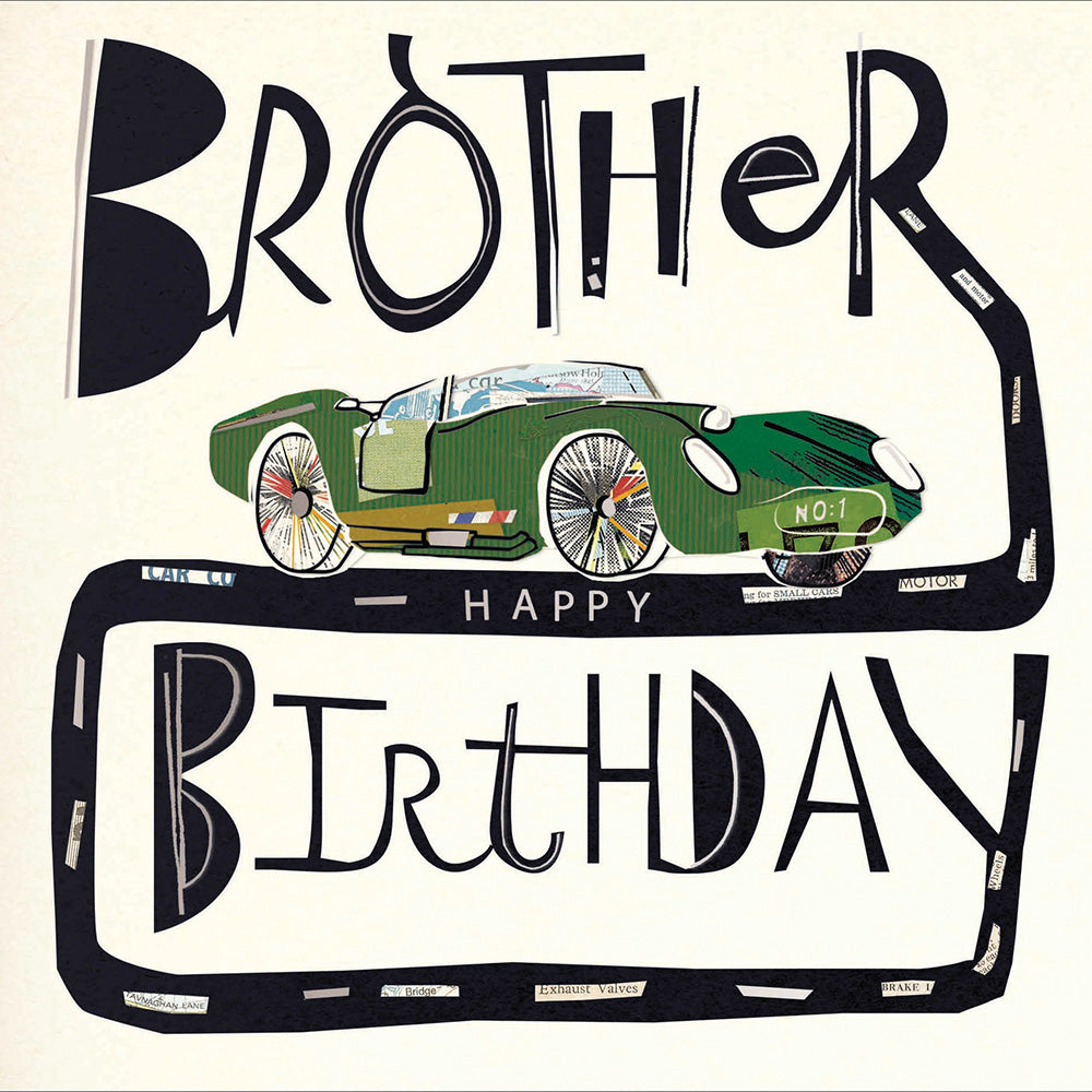 Brother birthday card with green sports car