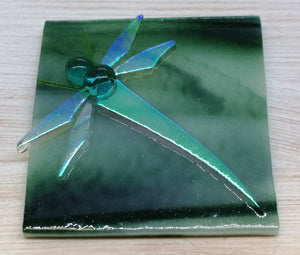 Fused glass locally made picture - dragonfly on a white board