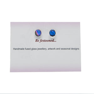 Hand made stud earrings in fused glass - blue shades - The Alresford Gift Shop