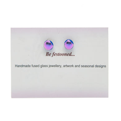 Hand made stud earrings in fused glass - blue shades/mauve - The Alresford Gift Shop