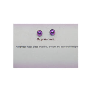 Hand made stud earrings in fused glass - blue shades/mauve 2 - The Alresford Gift Shop