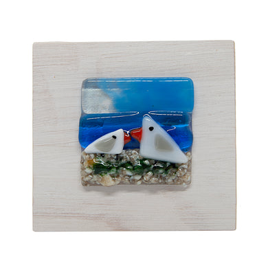 Fused glass locally made picture - gulls ( square shaped) - The Alresford Gift Shop