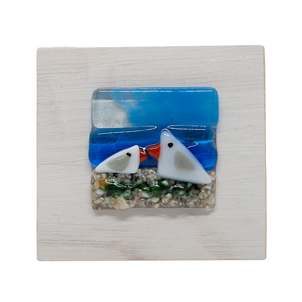 Fused glass locally made picture - gulls ( square shaped) - The Alresford Gift Shop