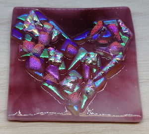 Fused glass locally made picture - shades of pink heart